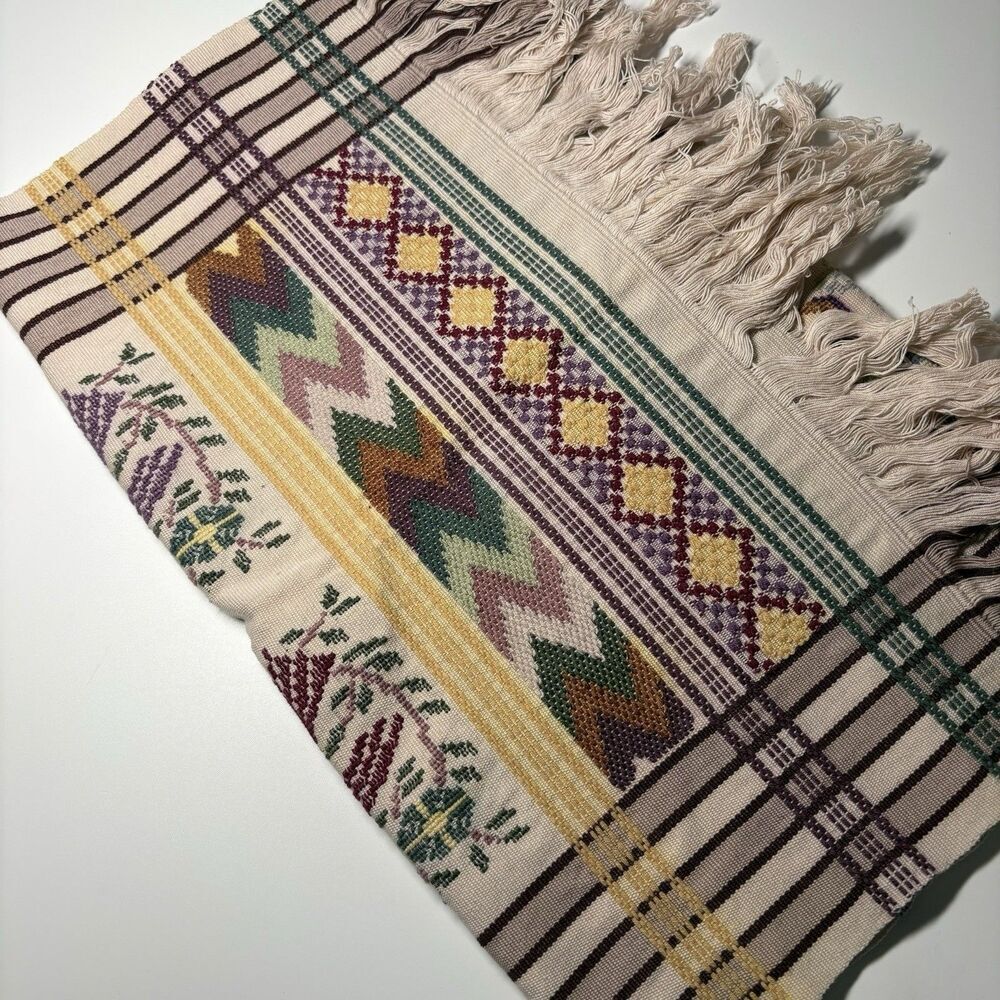 Handwoven Guatemalan Cotton Table Runner Quetzal Bird Design Textile Wall Art - Picture 13 of 14